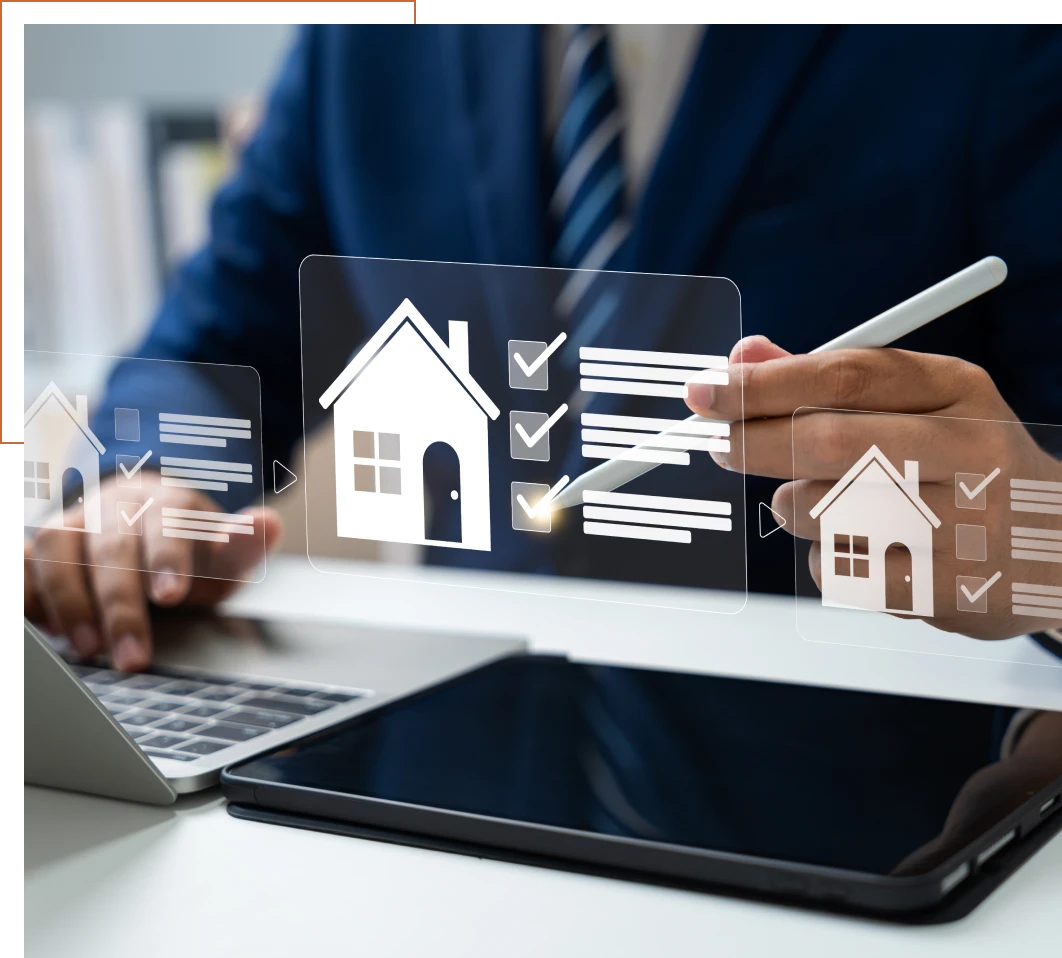 Digital home checklist with businessman